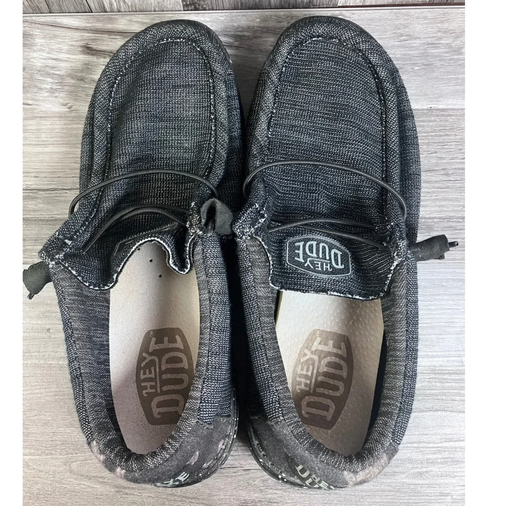 Hey Dude Wally Stretch Poly Midnight Bunker Mens 10 Black Grey Loafers 40024-0XK